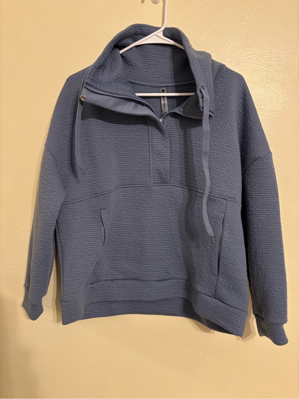 Ebb & Flow Blue Textured Half Zip Pullover Hoodie Medium